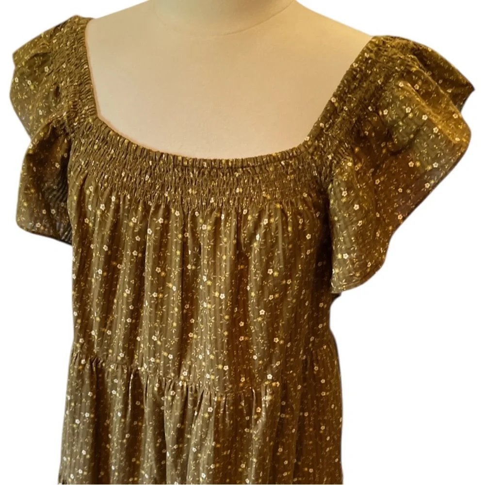 Madewell Ruffle-Sleeve Tiered Midi Dress in Daisy Stitch Size L - Belt included - Picture 13 of 14